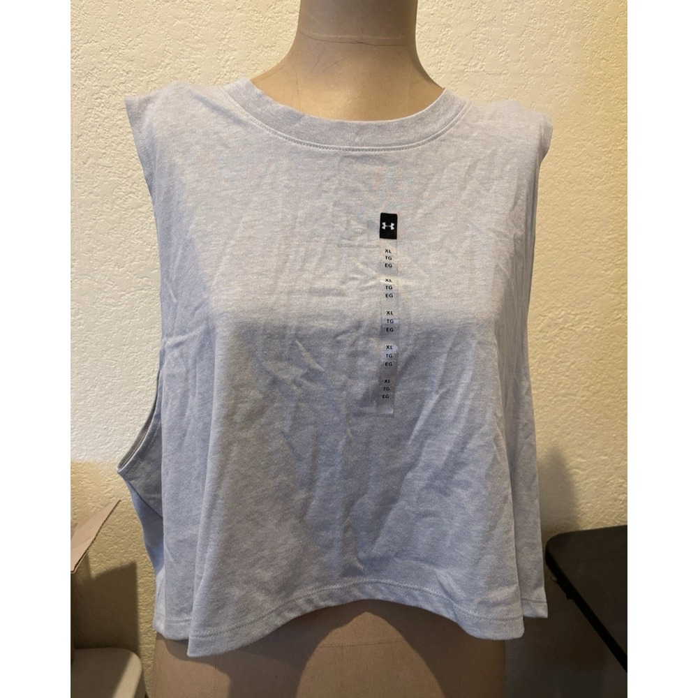 Under Armour Womens Tank Top Cropped XL Gray Crew Neck Loose Fit Logo 1387312